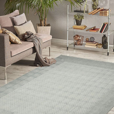 Blue Geometric Pattern Hand Woven Carpet | 8 x 5 Feet