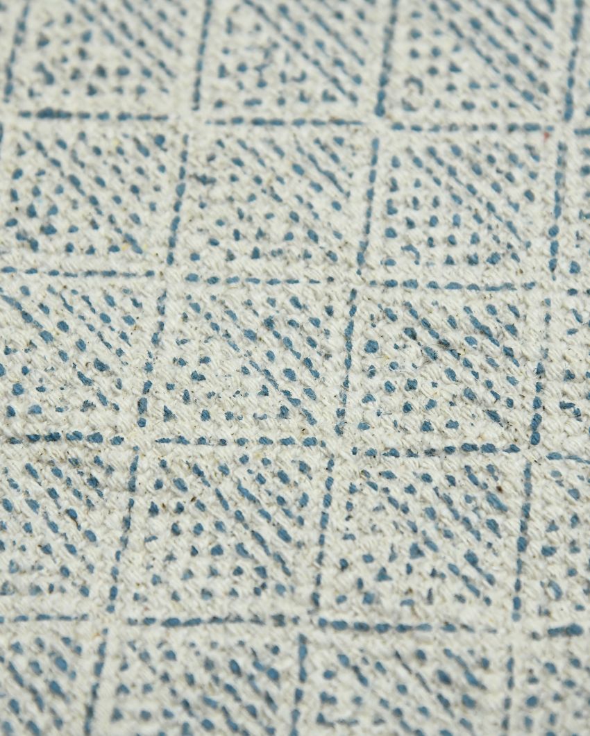 Blue Geometric Pattern Hand Woven Carpet | 7.6 x 5 ft