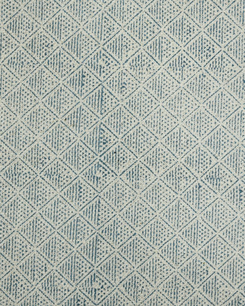 Blue Geometric Pattern Hand Woven Carpet | 7.6 x 5 ft