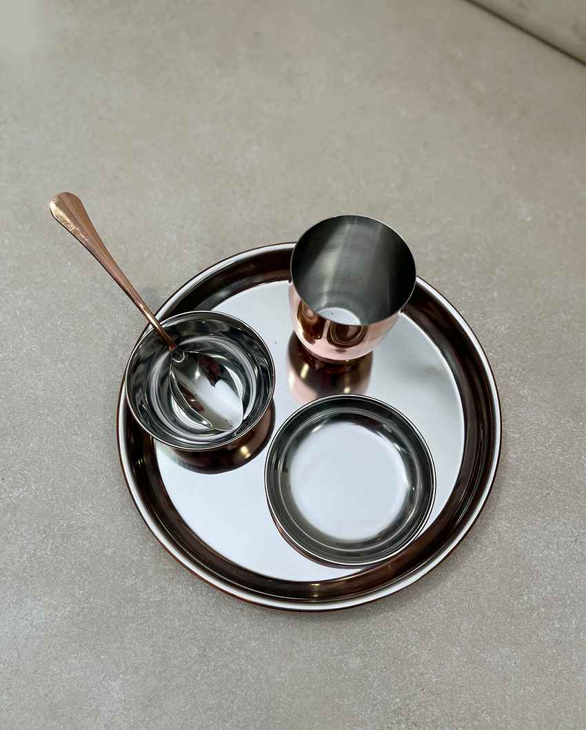 Elegant Rose Gold Copper-Plated Dinner Thali Combo | Pack of 5