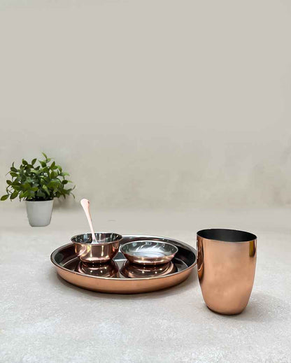 Elegant Rose Gold Copper-Plated Dinner Thali Combo | Pack of 5