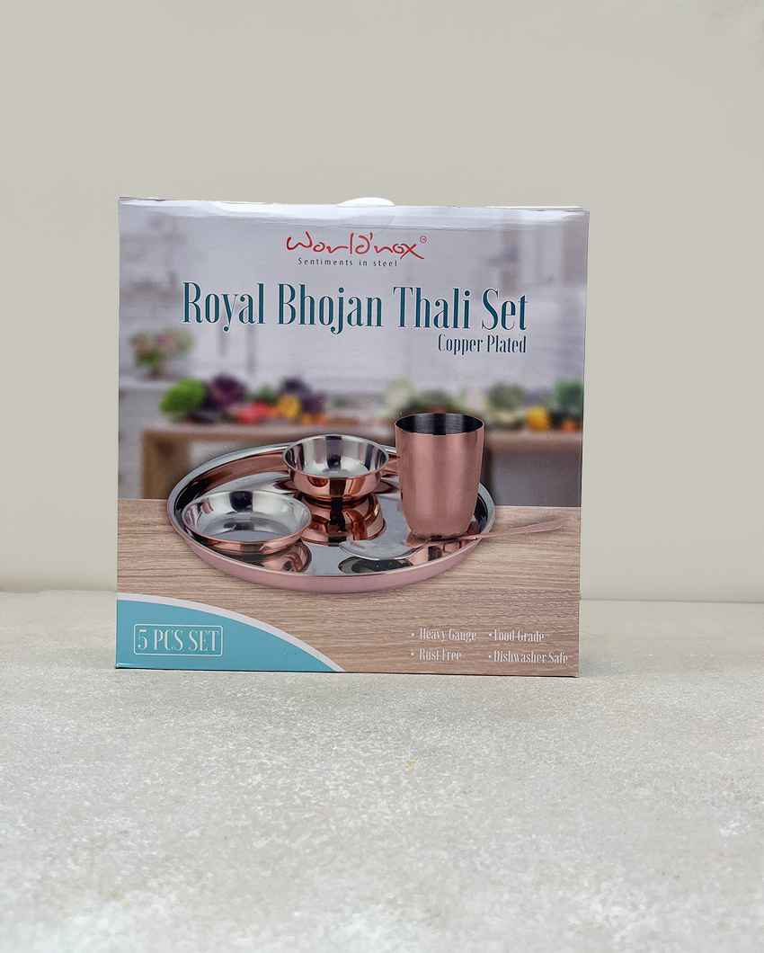 Elegant Rose Gold Copper-Plated Dinner Thali Combo | Pack of 5