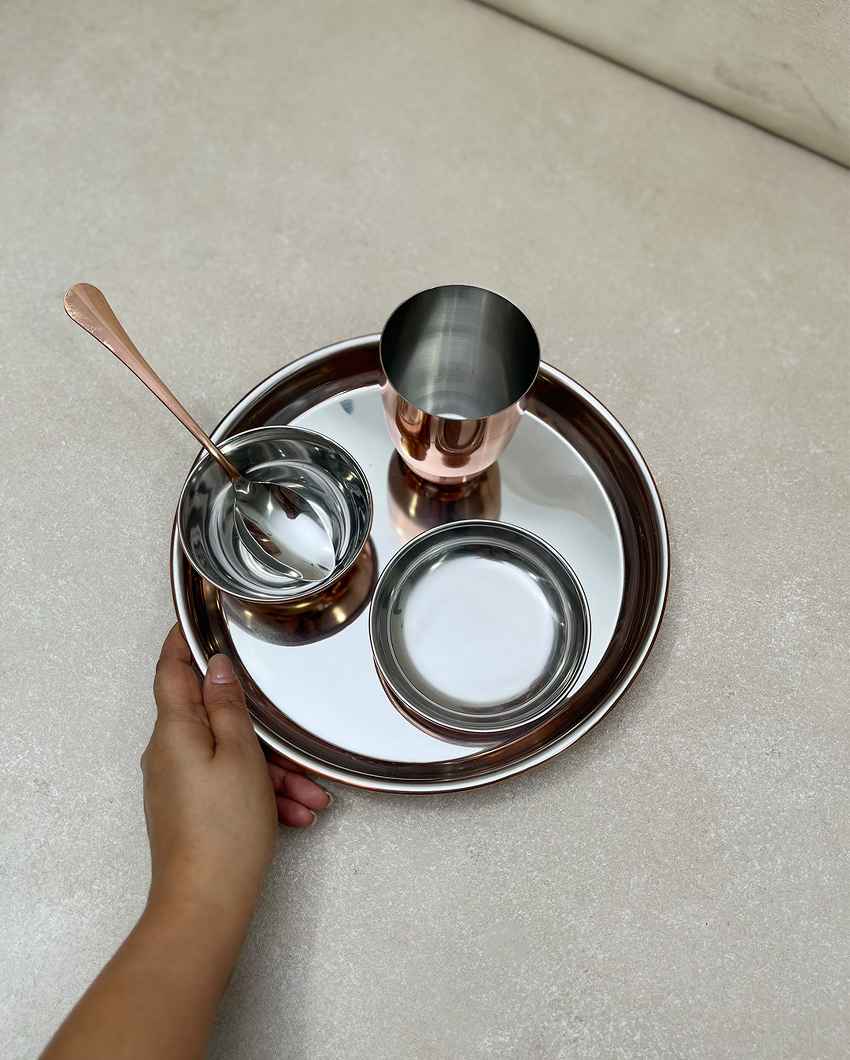 Elegant Rose Gold Copper-Plated Dinner Thali Combo | Pack of 5