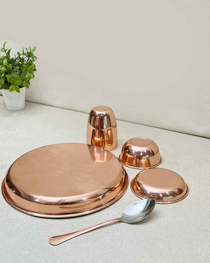 Elegant Rose Gold Copper-Plated Dinner Thali Combo | Pack of 5