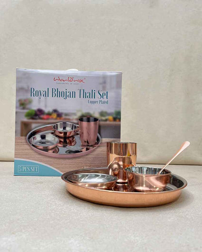 Elegant Rose Gold Copper-Plated Dinner Thali Combo | Pack of 5