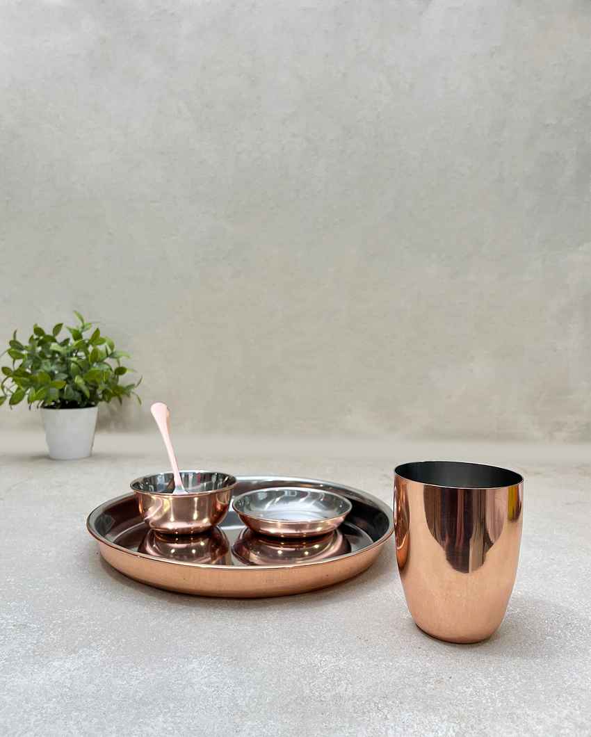 Elegant Rose Gold Copper-Plated Dinner Thali Combo | Pack of 5