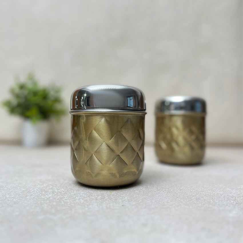 Premium Golden Canister with Lids | Set of 2 | 4 x 5 inches | 700ml