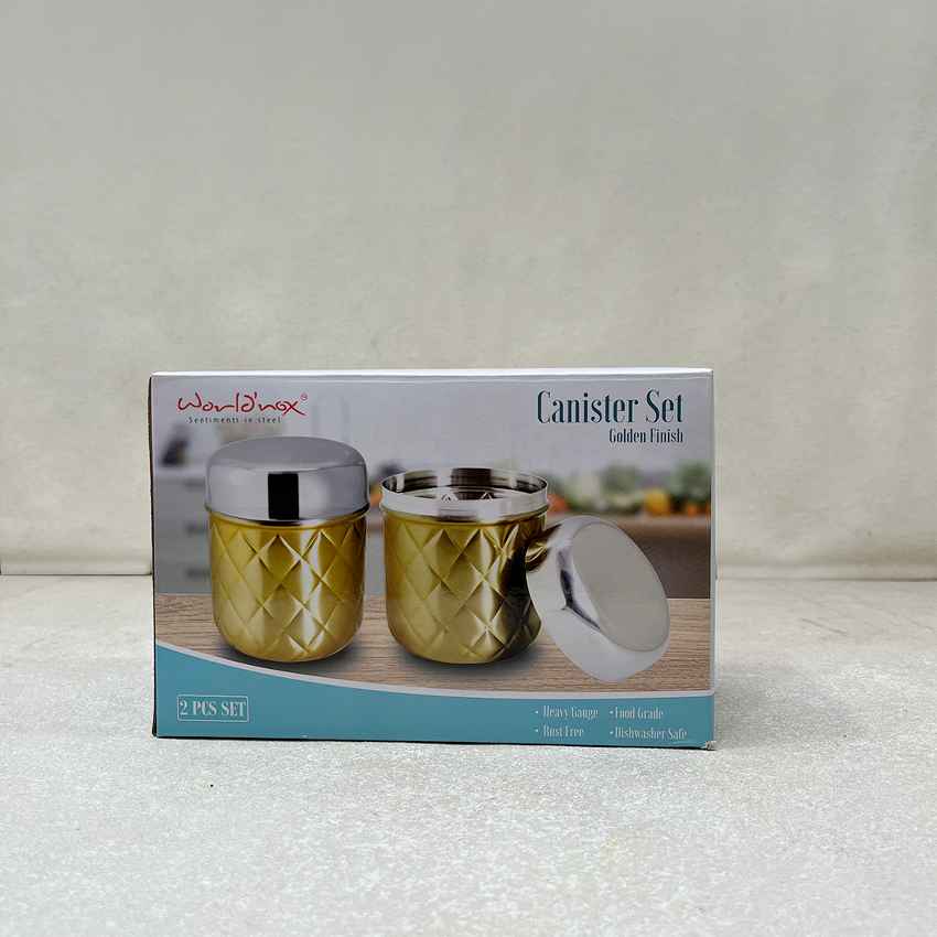 Premium Golden Canister with Lids | Set of 2 | 4 x 5 inches | 700ml