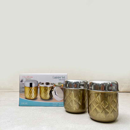 Premium Golden Canister with Lids | Set of 2 | 4 x 5 inches | 700ml