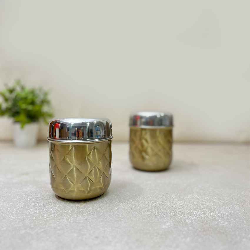 Premium Golden Canister with Lids | Set of 2 | 4 x 5 inches | 700ml