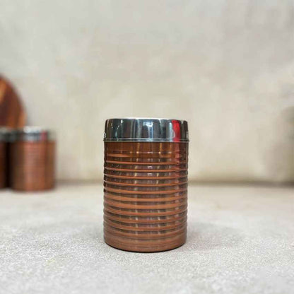 Modern Copper Ripped Canisters with Lids | Set of 3 | 4 x 6 inches | 900ml