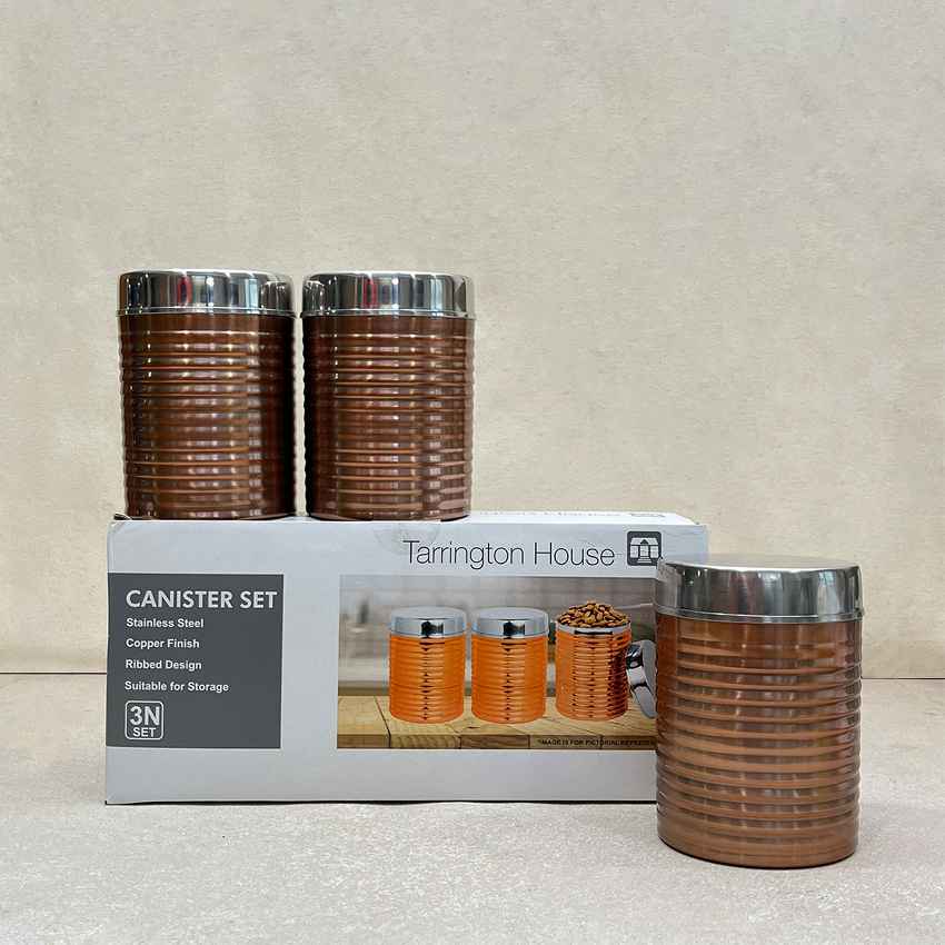 Modern Copper Ripped Canisters with Lids | Set of 3 | 4 x 6 inches | 900ml