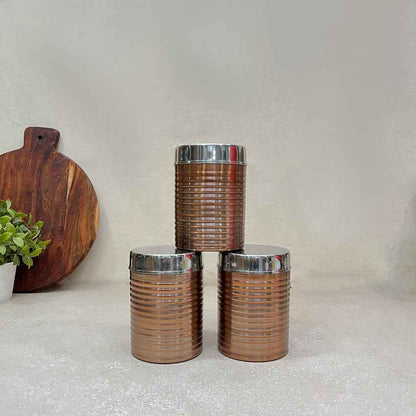 Modern Copper Ripped Canisters with Lids | Set of 3 | 4 x 6 inches | 900ml