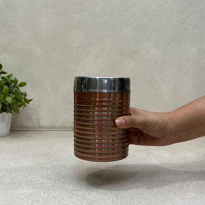 Modern Copper Ripped Canisters with Lids | Set of 3 | 4 x 6 inches | 900ml