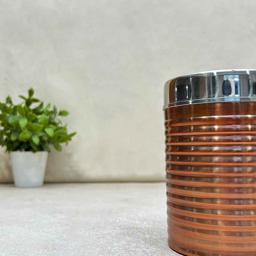 Modern Copper Ripped Canisters with Lids | Set of 3 | 4 x 6 inches | 900ml