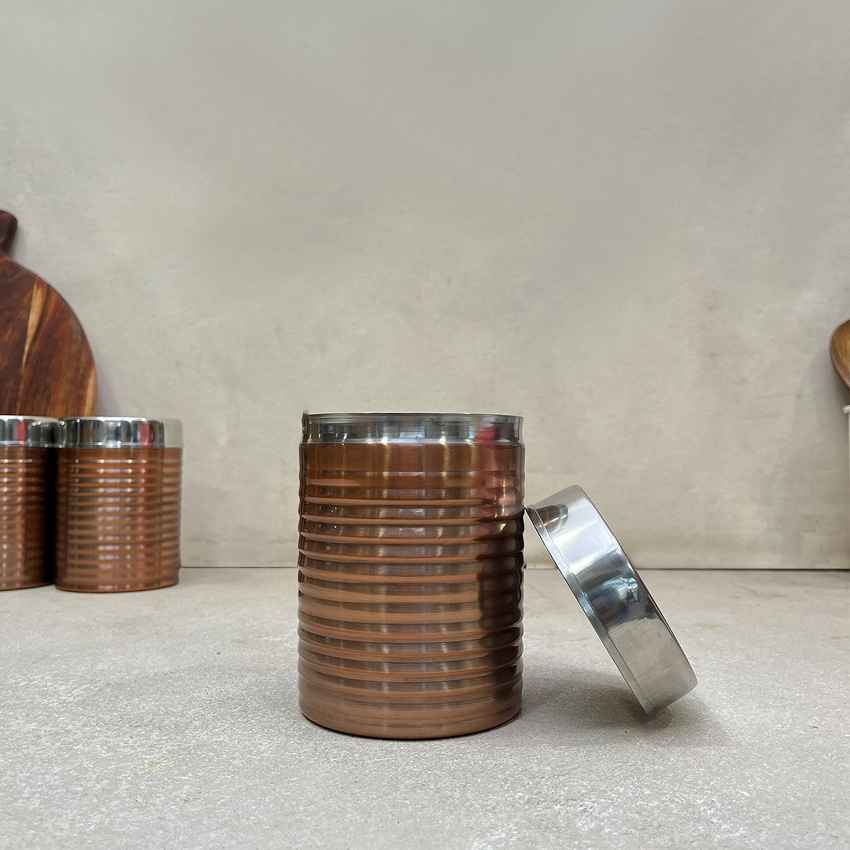 Modern Copper Ripped Canisters with Lids | Set of 3 | 4 x 6 inches | 900ml