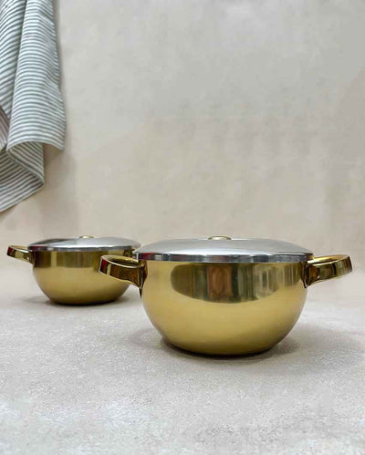 Luxurious Golden Serving Bowl with Handle Lid | Set of 2 | 1.2L