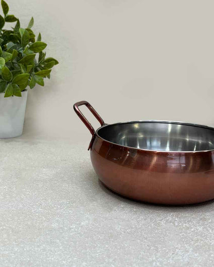 Stylish Rose Gold Copper-Finish Kadai with Lid | Set of 2 | 8 x 2 inches | 900ml