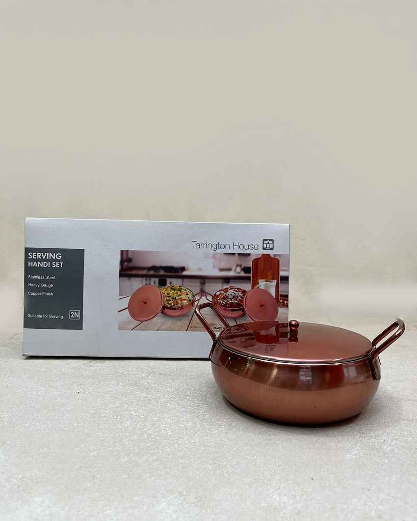 Stylish Rose Gold Copper-Finish Kadai with Lid | Set of 2 | 8 x 2 inches | 900ml