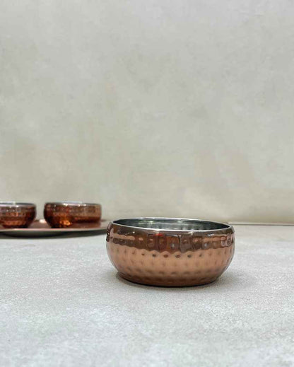 Versatile Copper Snack Serving Bowls with Tray Combo | Pack of 4 | 300ml