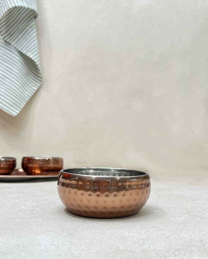 Versatile Copper Snack Serving Bowls with Tray Combo | Pack of 4 | 300ml