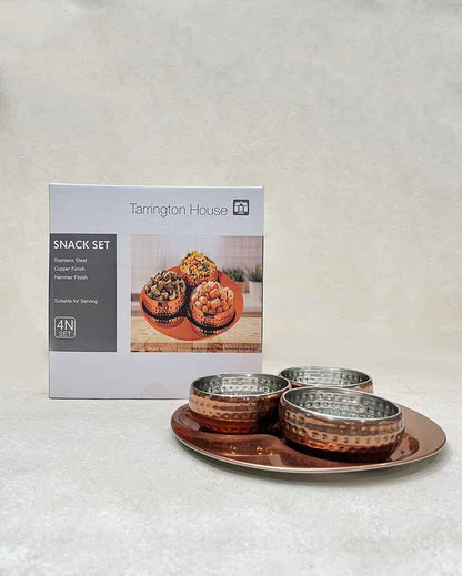 Versatile Copper Snack Serving Bowls with Tray Combo | Pack of 4 | 300ml