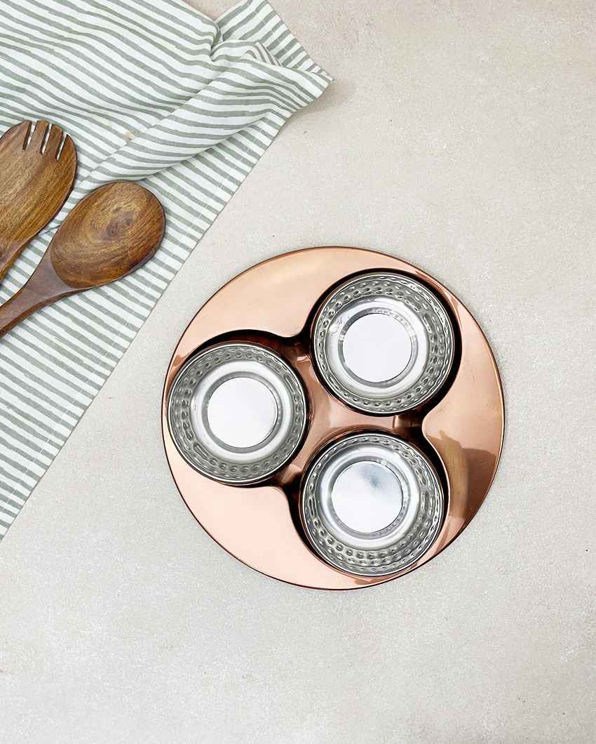 Versatile Copper Snack Serving Bowls with Tray Combo | Pack of 4 | 300ml