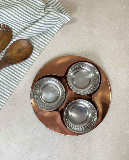 Versatile Copper Snack Serving Bowls with Tray Combo | Pack of 4 | 300ml