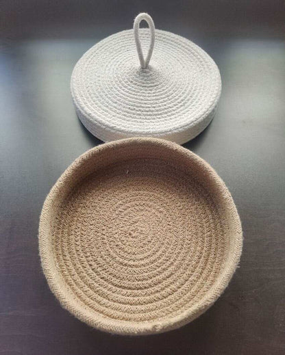 White and Brown Bread-Roti Serving Multipurpose Cotton Basket With Lid | 10 x 4 inches