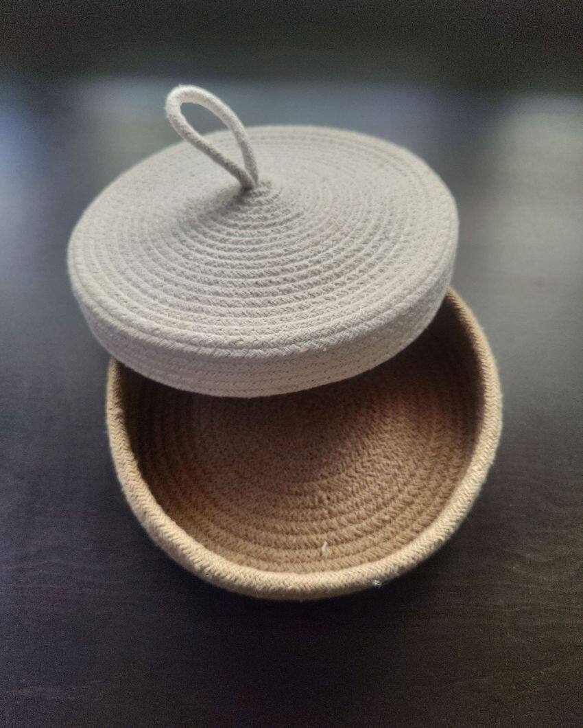 White and Brown Bread-Roti Serving Multipurpose Cotton Basket With Lid | 10 x 4 inches