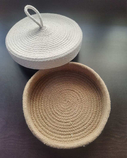 White and Brown Bread-Roti Serving Multipurpose Cotton Basket With Lid | 10 x 4 inches