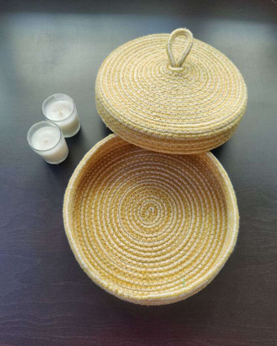 Yellow Bread and Roti Serving Multipurpose Cotton Basket With Lid | 10 x 4 inches