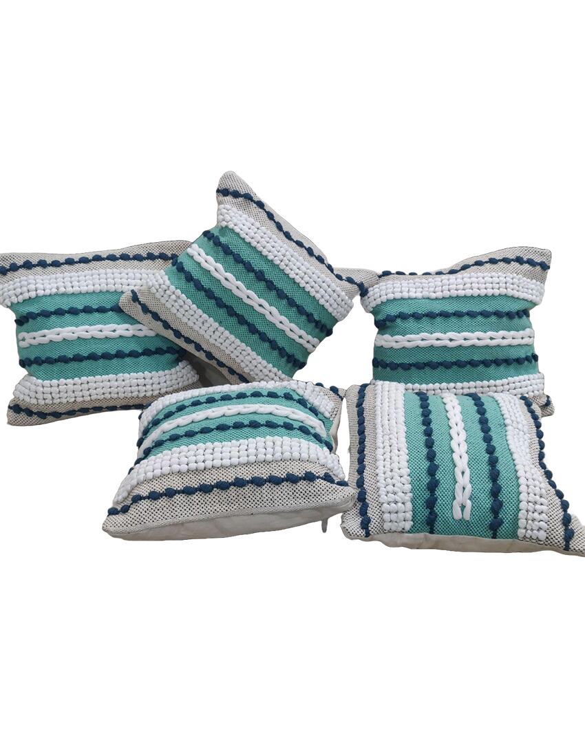 Hand Tufted Premium Blue and Green Cotton Cushion Covers For Sofa | 16 x 16 inches