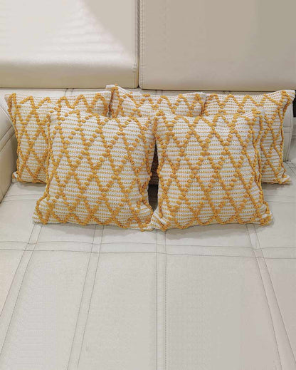 Diamond Yellow Hand Tufted Premium Cotton Cushion Covers For Sofa | 16 x 16 inches