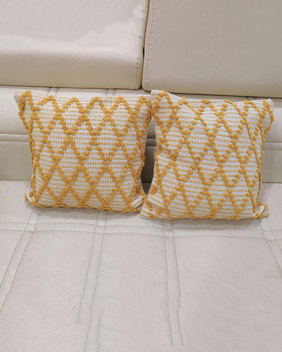 Diamond Yellow Hand Tufted Premium Cotton Cushion Covers For Sofa | 16 x 16 inches