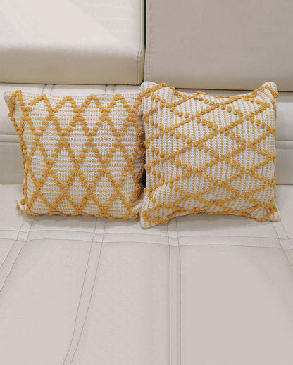 Diamond Yellow Hand Tufted Premium Cotton Cushion Covers For Sofa | 16 x 16 inches