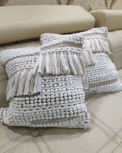 Heavy Knotted Hand Tufted Premium Cotton Cushion Covers For Sofa | 16 x 16 inches