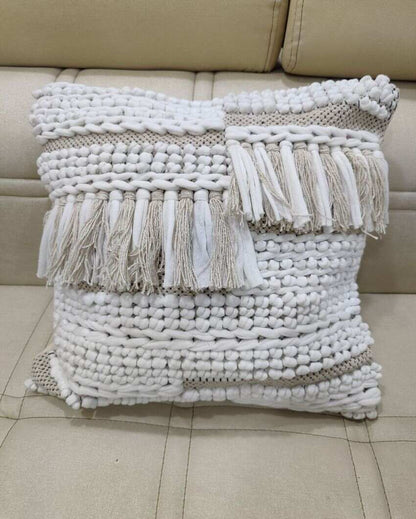 Heavy Knotted Hand Tufted Premium Cotton Cushion Covers For Sofa | 16 x 16 inches