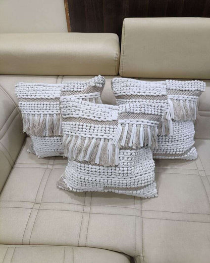 Heavy Knotted Hand Tufted Premium Cotton Cushion Covers For Sofa | 16 x 16 inches