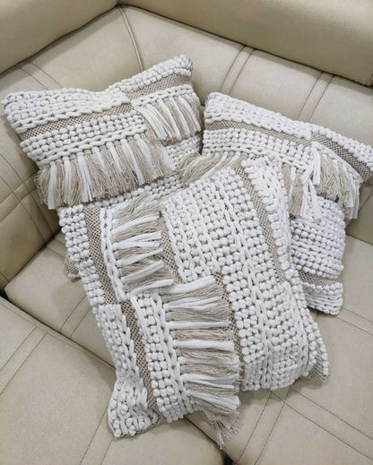 Heavy Knotted Hand Tufted Premium Cotton Cushion Covers For Sofa | 16 x 16 inches