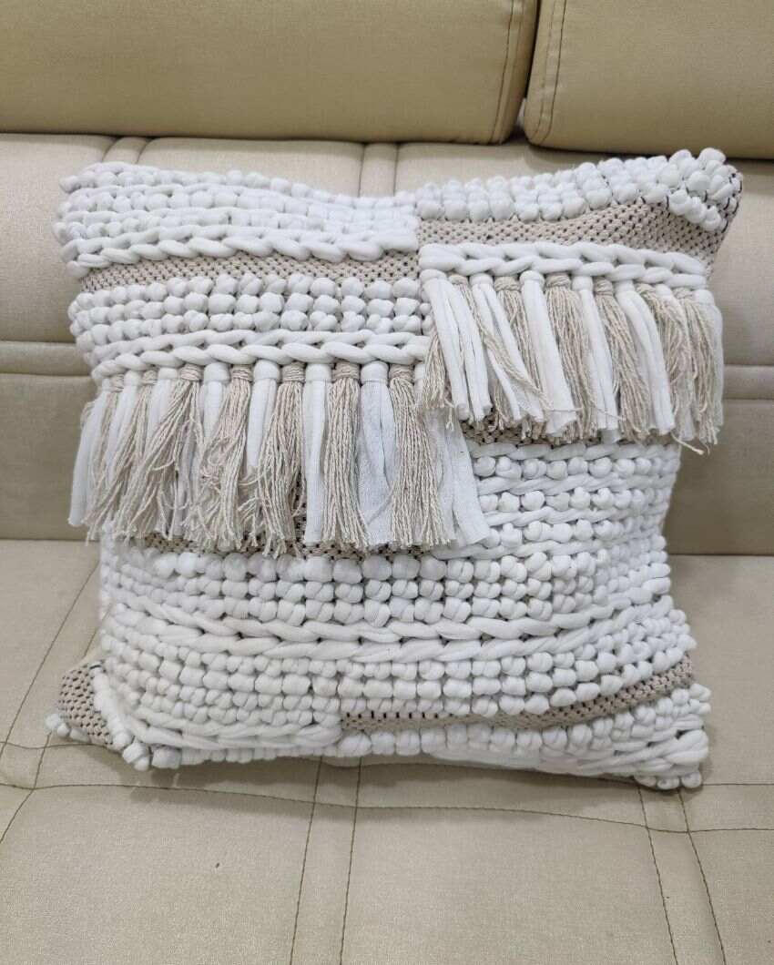 Heavy Knotted Hand Tufted Premium Cotton Cushion Covers For Sofa | 16 x 16 inches