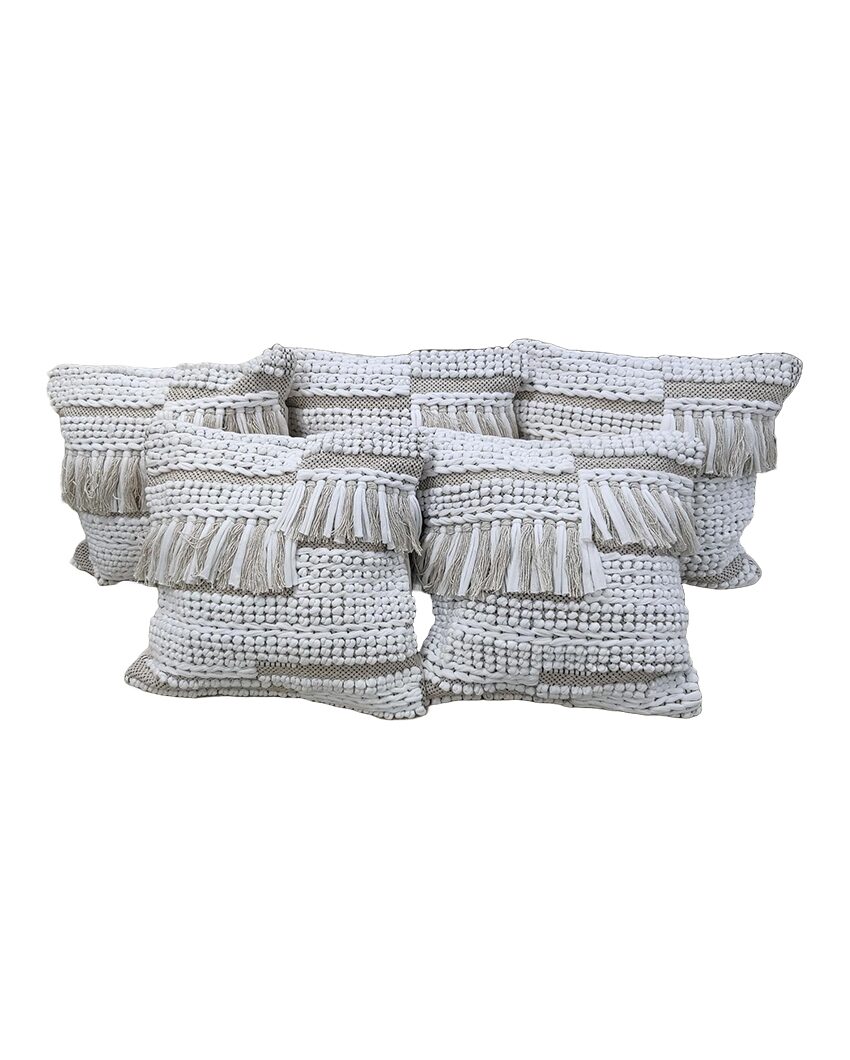 Heavy Knotted Hand Tufted Premium Cotton Cushion Covers For Sofa | 16 x 16 inches