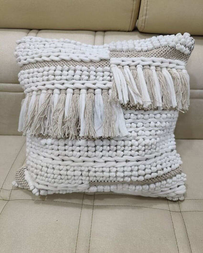 Heavy Knotted Hand Tufted Premium Cotton Cushion Covers For Sofa | 16 x 16 inches