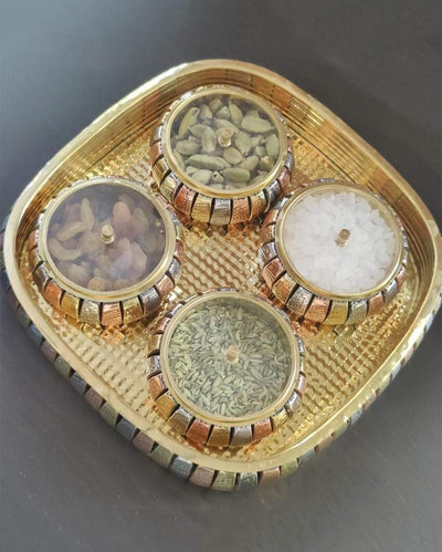 Beautiful Brass Mukhwas Mouth-freshener Serving Tray Set | 5 Pieces | 8 x 1.5 inches