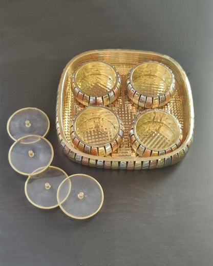 Beautiful Brass Mukhwas Mouth-freshener Serving Tray Set | 5 Pieces | 8 x 1.5 inches