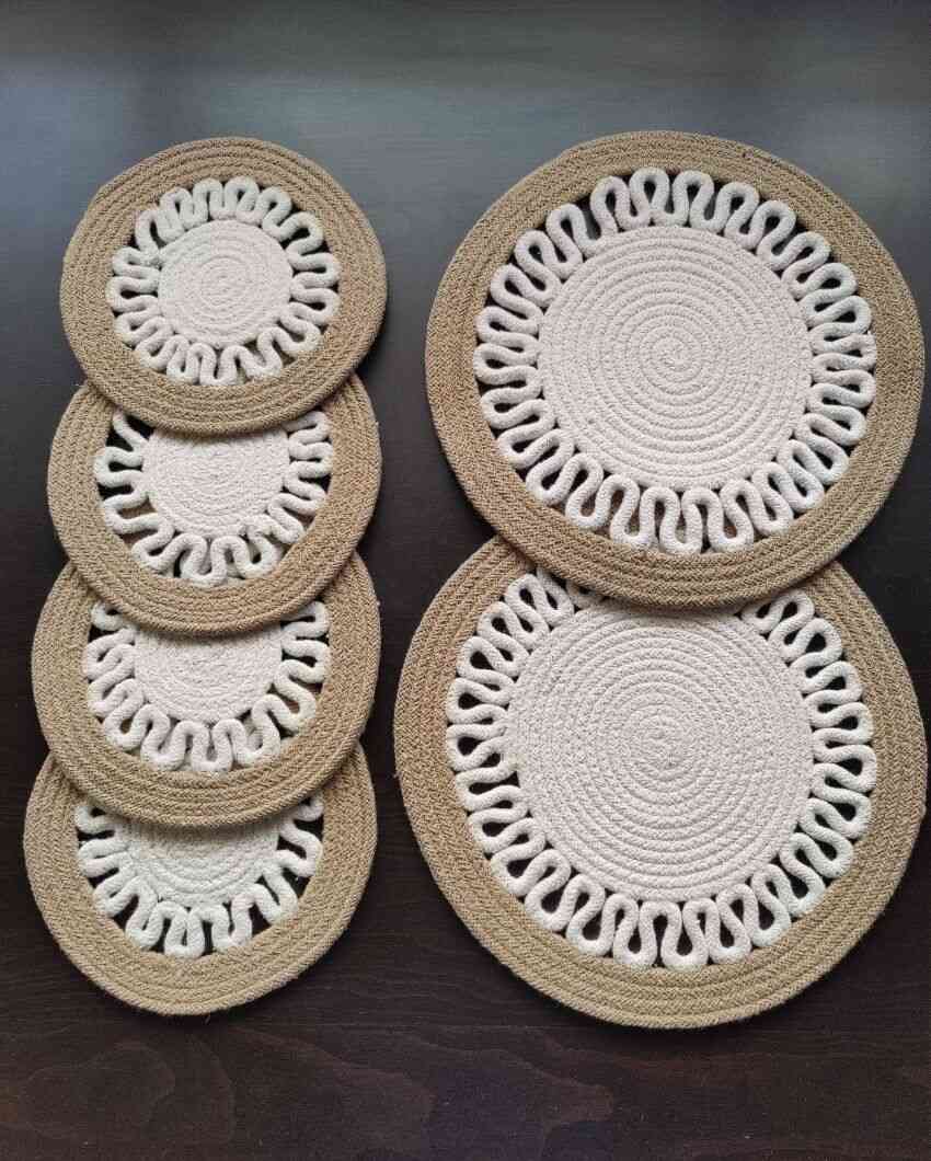 Payal Design Cotton Heat Resistant and Reversible Place Mats with Round Table Mats | Pack Of 6