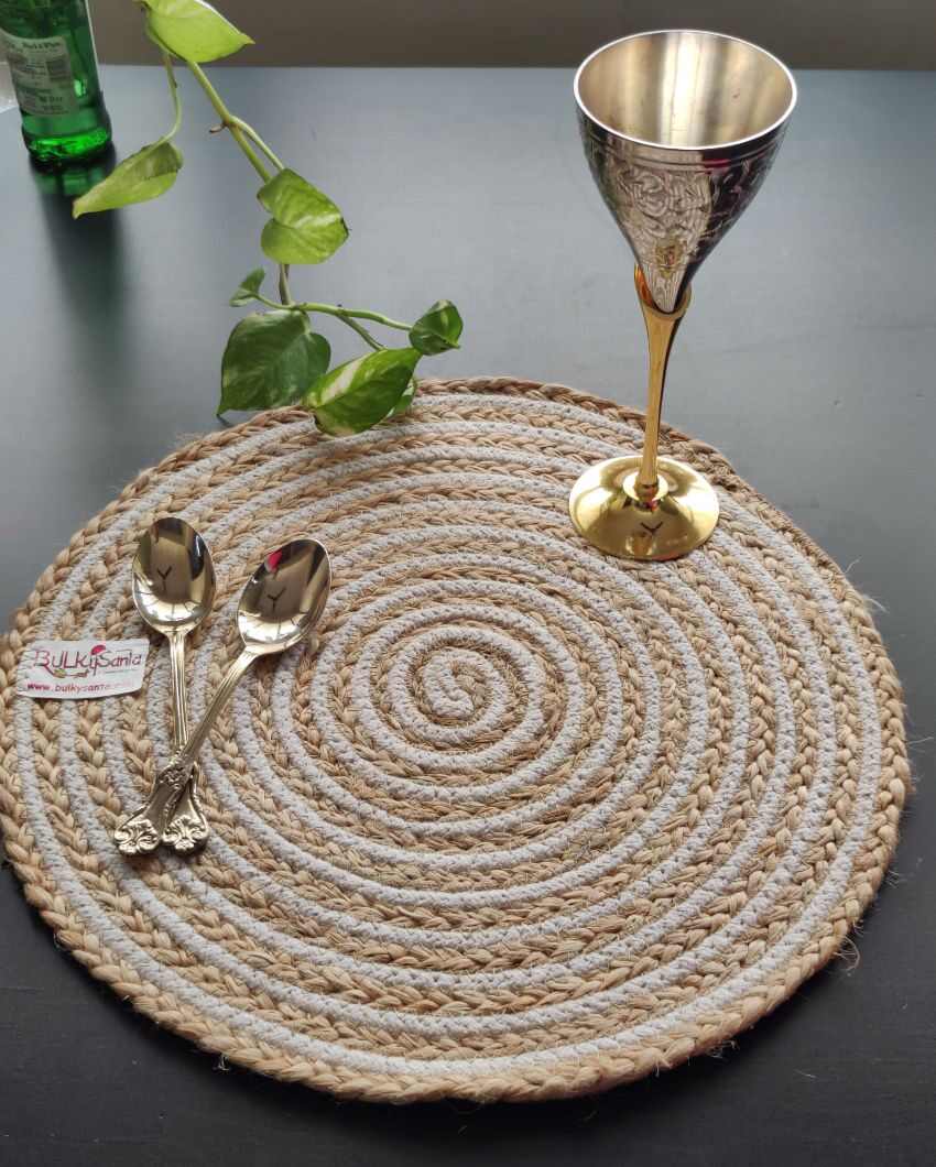 Heat Resistant and Reversible Cotton and Jute Place Mats with Round Table Mats | Pack Of 4