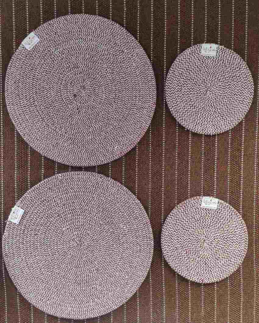 Maroon Cotton Heat Resistant and Reversible Place Mats with Round Table Mats | Pack Of 4