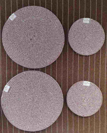 Maroon Cotton Heat Resistant and Reversible Place Mats with Round Table Mats | Pack Of 4