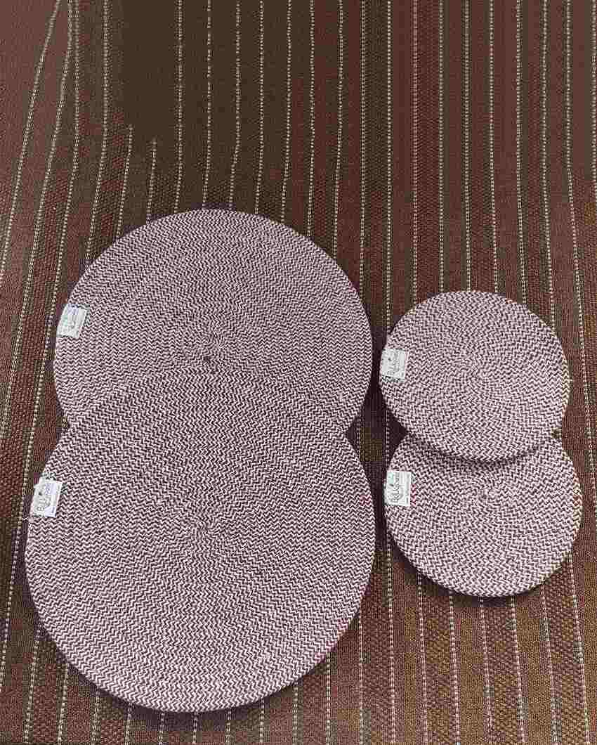 Maroon Cotton Heat Resistant and Reversible Place Mats with Round Table Mats | Pack Of 4